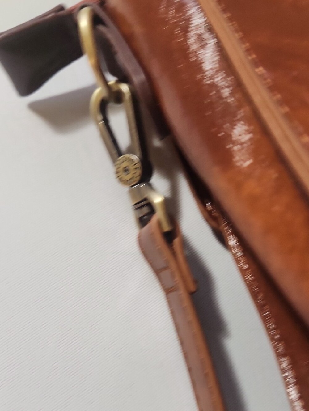 Two-Tone Brown Leather Satchel with Adjustable Strap - Picture 10 of 16